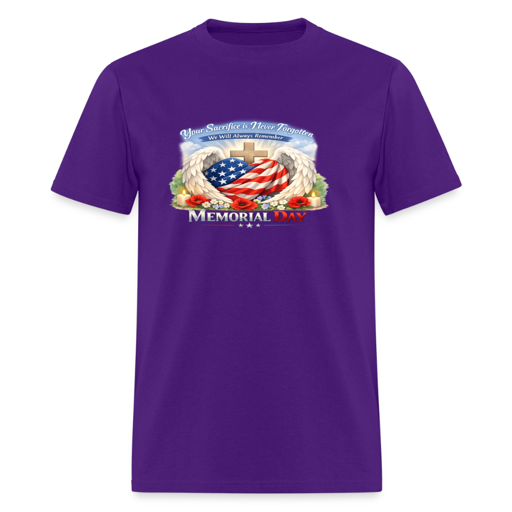 Memorial Day — "Your Sacrifice is Never Forgotten" T-Shirt | Men's T-Shirt | GILDAN 5000 - purple