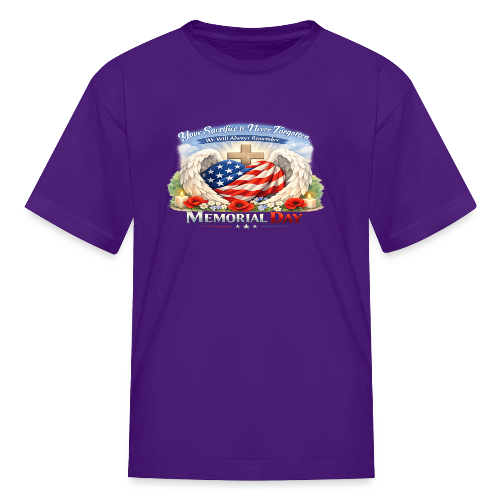 Memorial Day — "Your Sacrifice is Never Forgotten" | Kids' T-Shirt — Classic Edition - purple