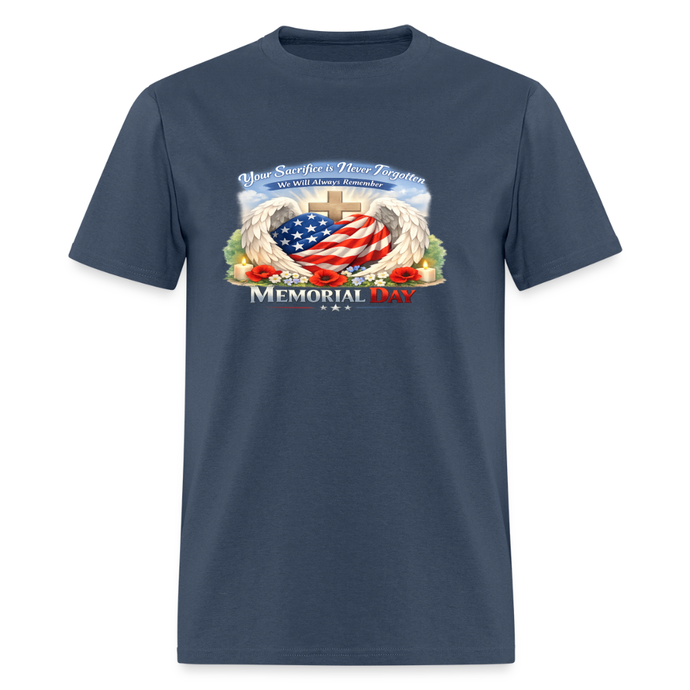 Memorial Day — "Your Sacrifice is Never Forgotten" | Men's T-Shirt — Classic Edition -  blue dusk