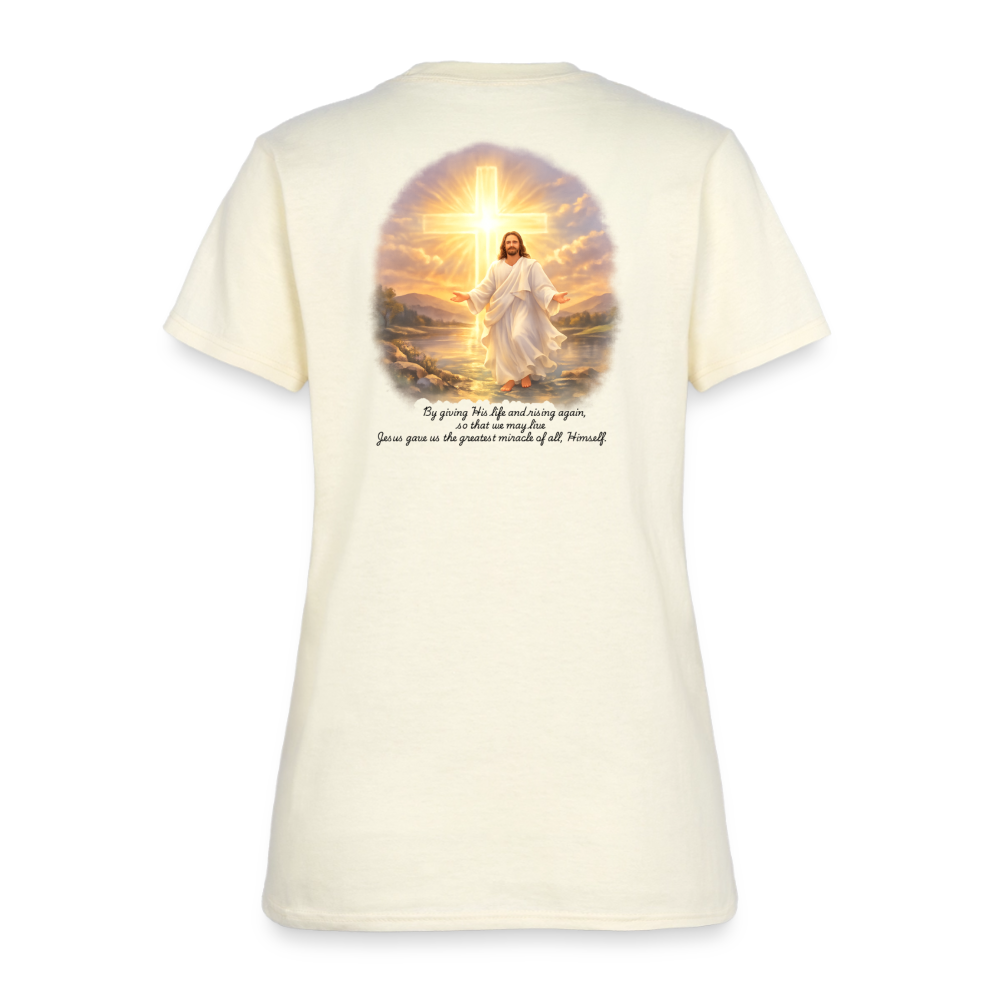 Jesus the Greatest Miracle | Women's Faith T-Shirt | Fruit of the Loom/Gildan | Featuring Original Artwork - off white