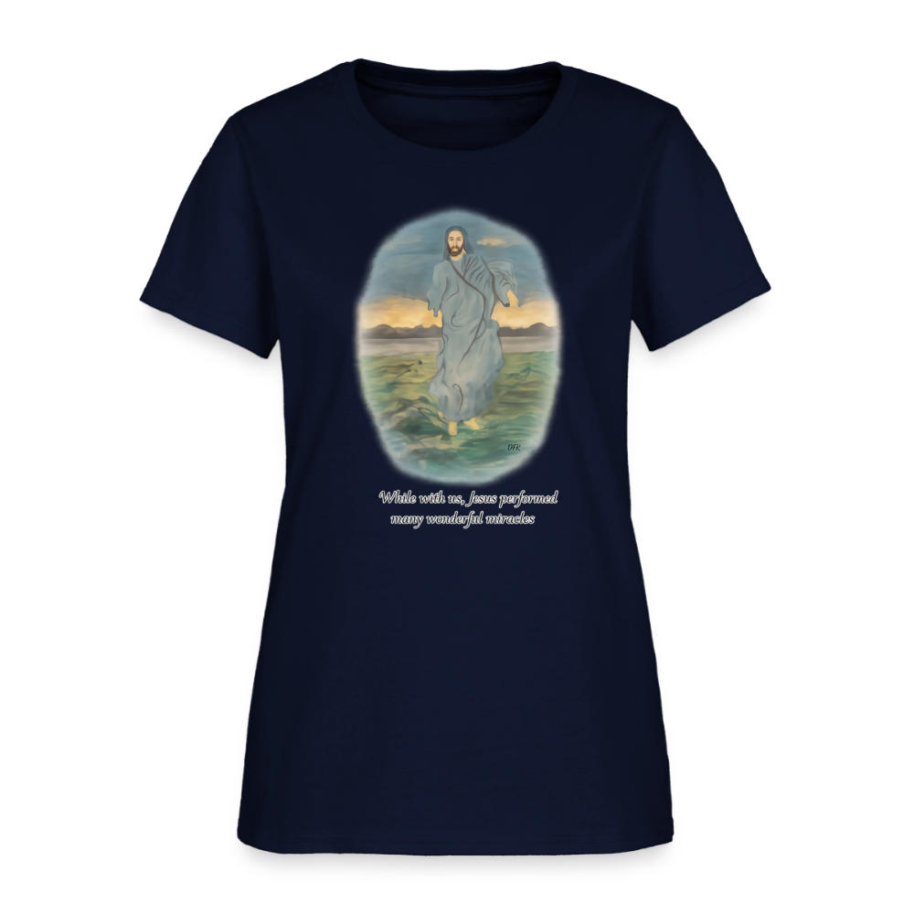 Jesus the Greatest Miracle | Women's Faith T-Shirt | Fruit of the Loom/Gildan | Featuring Original Artwork - navy