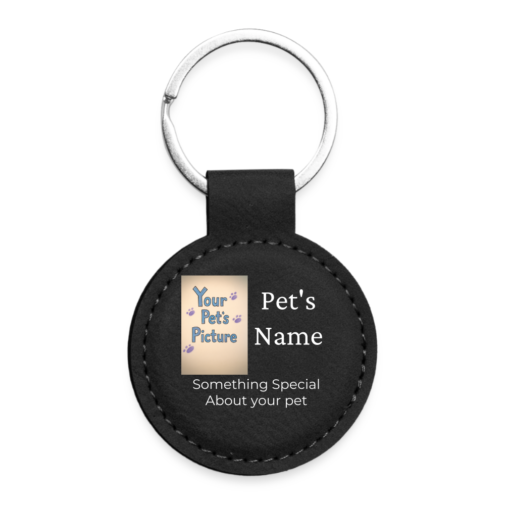 Personalized Pet ID Keychain Tag — Custom Leather-Style Round Tag - black