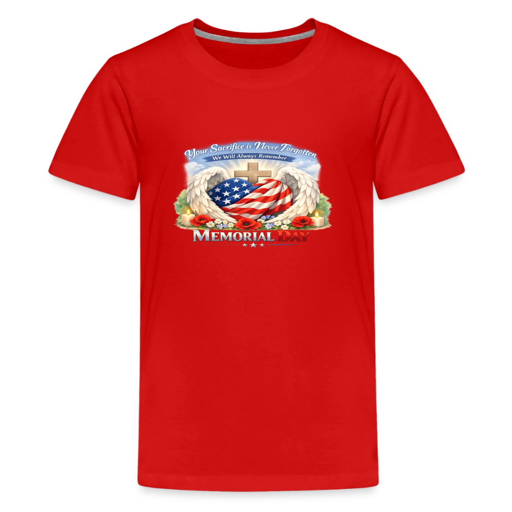 Memorial Day — "Your Sacrifice is Never Forgotten" | Kids' T-Shirt — Classic Edition - red