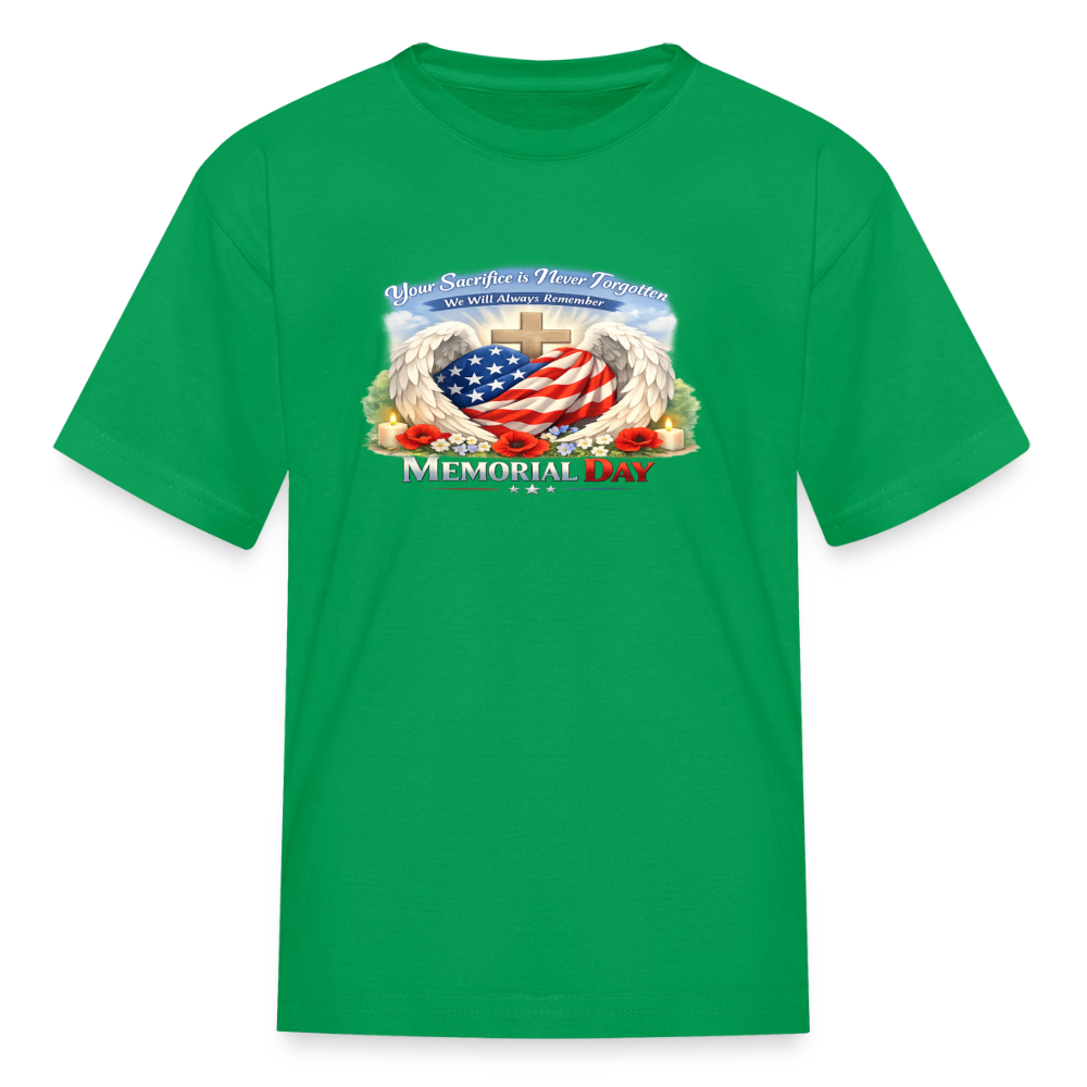 Memorial Day — "Your Sacrifice is Never Forgotten" | Kids' T-Shirt — Classic Edition - kelly green