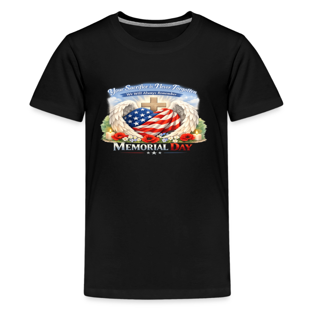 Memorial Day — "Your Sacrifice is Never Forgotten" | Kids' Premium T-Shirt - black