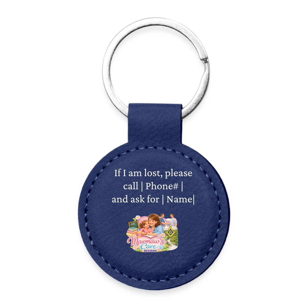 Personalized Pet ID Keychain Tag — Custom Leather-Style Round Tag - dark blue
