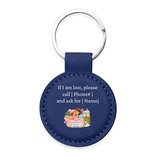 Personalized Pet ID Keychain Tag — Custom Leather-Style Round Tag - dark blue