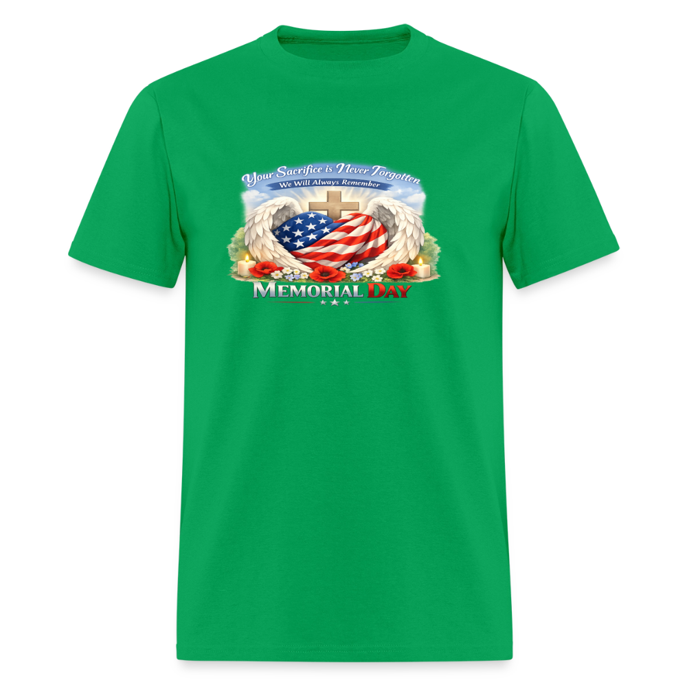 Memorial Day — "Your Sacrifice is Never Forgotten" T-Shirt | Men's T-Shirt | GILDAN 5000 - bright green