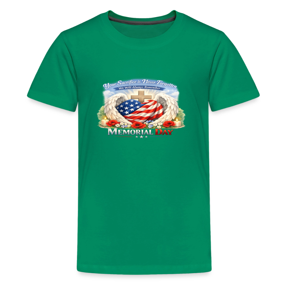 Memorial Day — "Your Sacrifice is Never Forgotten" | Kids' T-Shirt — Classic Edition - kelly green