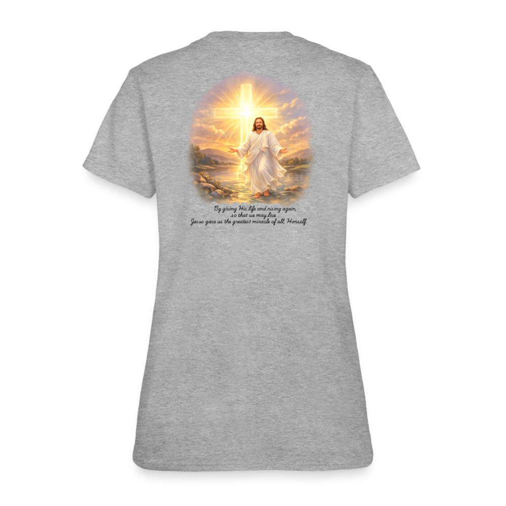 Jesus the Greatest Miracle | Women's Faith T-Shirt | Fruit of the Loom/Gildan | Featuring Original Artwork - heather gray