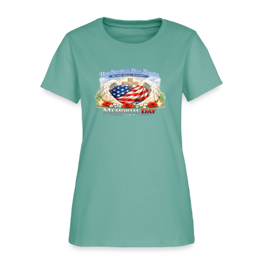 Memorial Day — "Your Sacrifice is Never Forgotten" | Women's T-Shirt — Classic Edition - aquatic