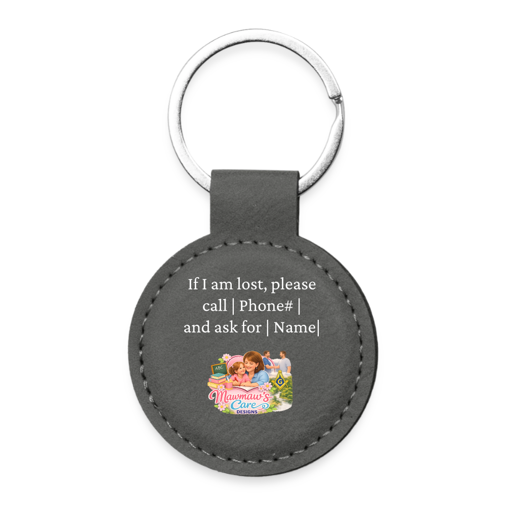 Personalized Pet ID Keychain Tag — Custom Leather-Style Round Tag - graphite gray
