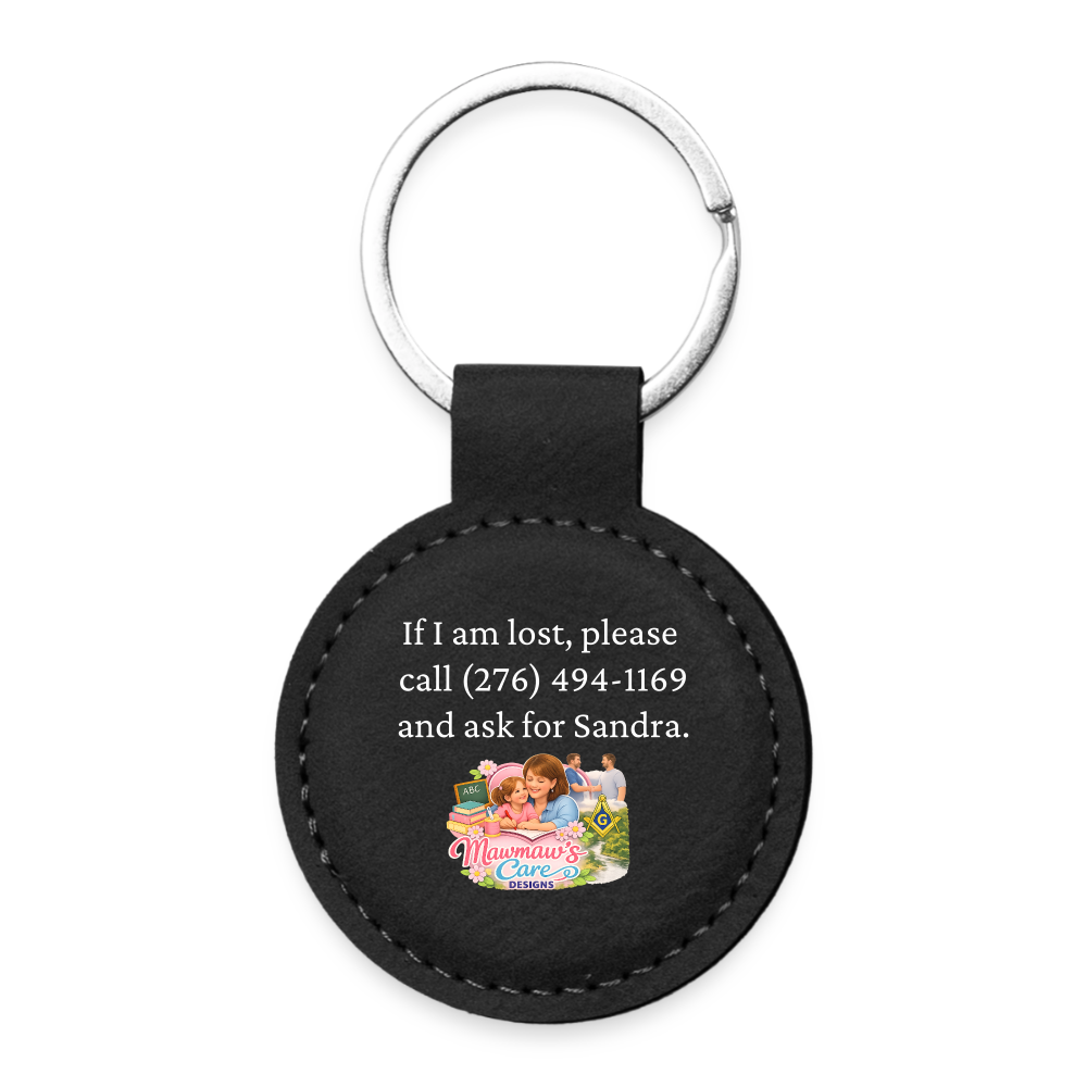 Personalized Pet ID Keychain Tag — Custom Leather-Style Round Tag - black