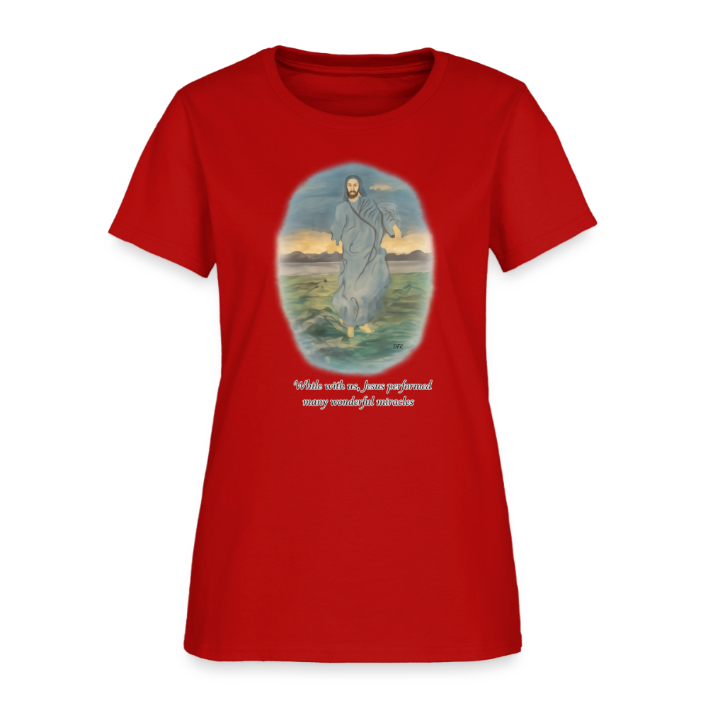 Jesus the Greatest Miracle | Women's Faith T-Shirt | Fruit of the Loom/Gildan | Featuring Original Artwork - red