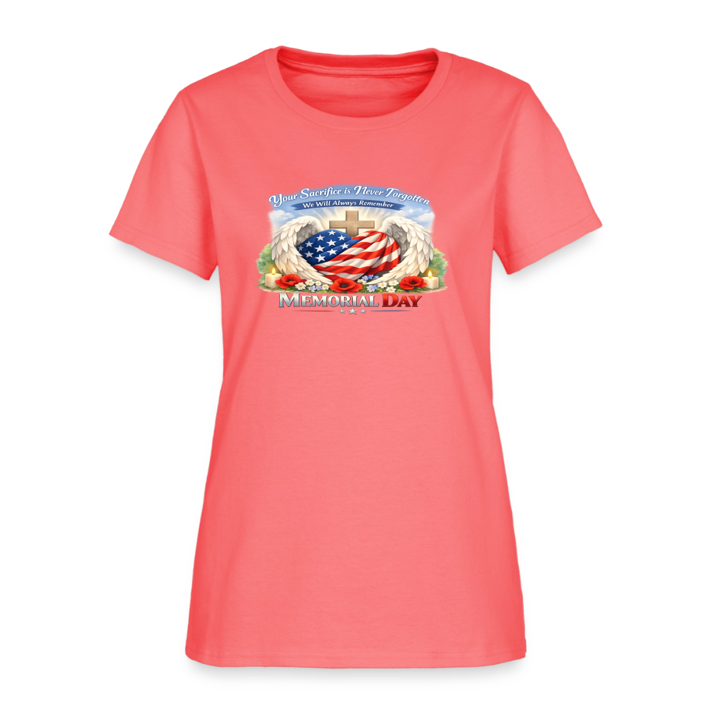 Memorial Day — "Your Sacrifice is Never Forgotten" | Women's T-Shirt — Classic Edition - coral