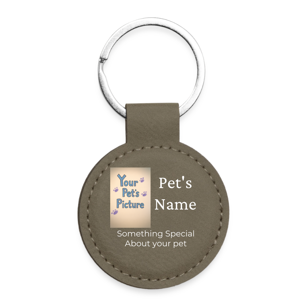 Personalized Pet ID Keychain Tag — Custom Leather-Style Round Tag - light brown