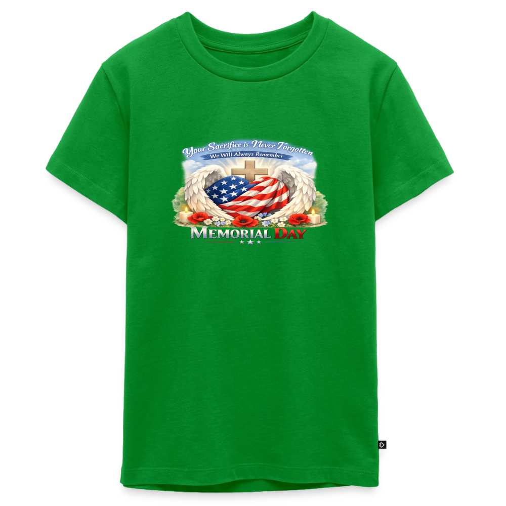 Memorial Day — "Your Sacrifice is Never Forgotten" | Kids' T-Shirt — Classic Edition - green
