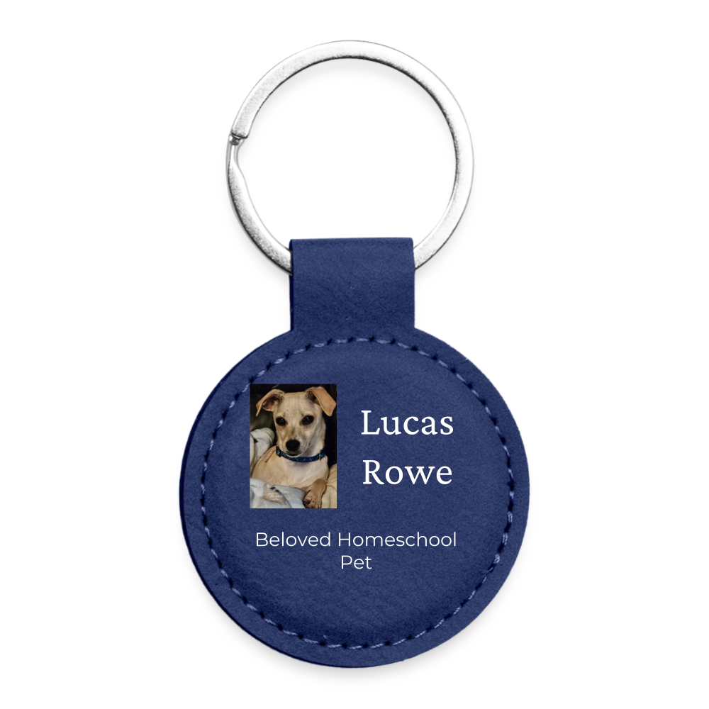 Personalized Pet ID Keychain Tag — Custom Leather-Style Round Tag - dark blue