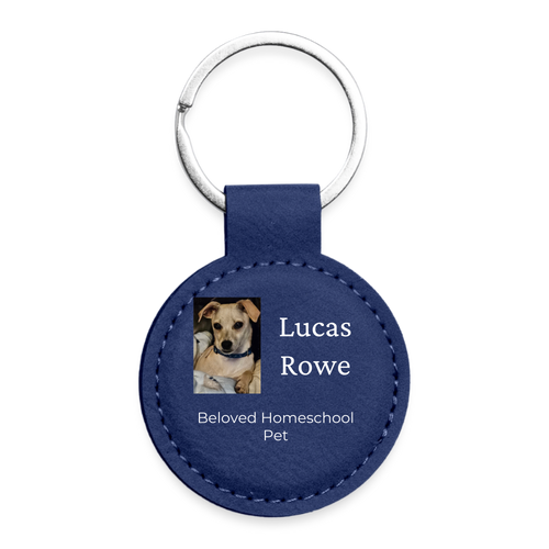 Personalized Pet ID Keychain Tag — Custom Leather-Style Round Tag - dark blue