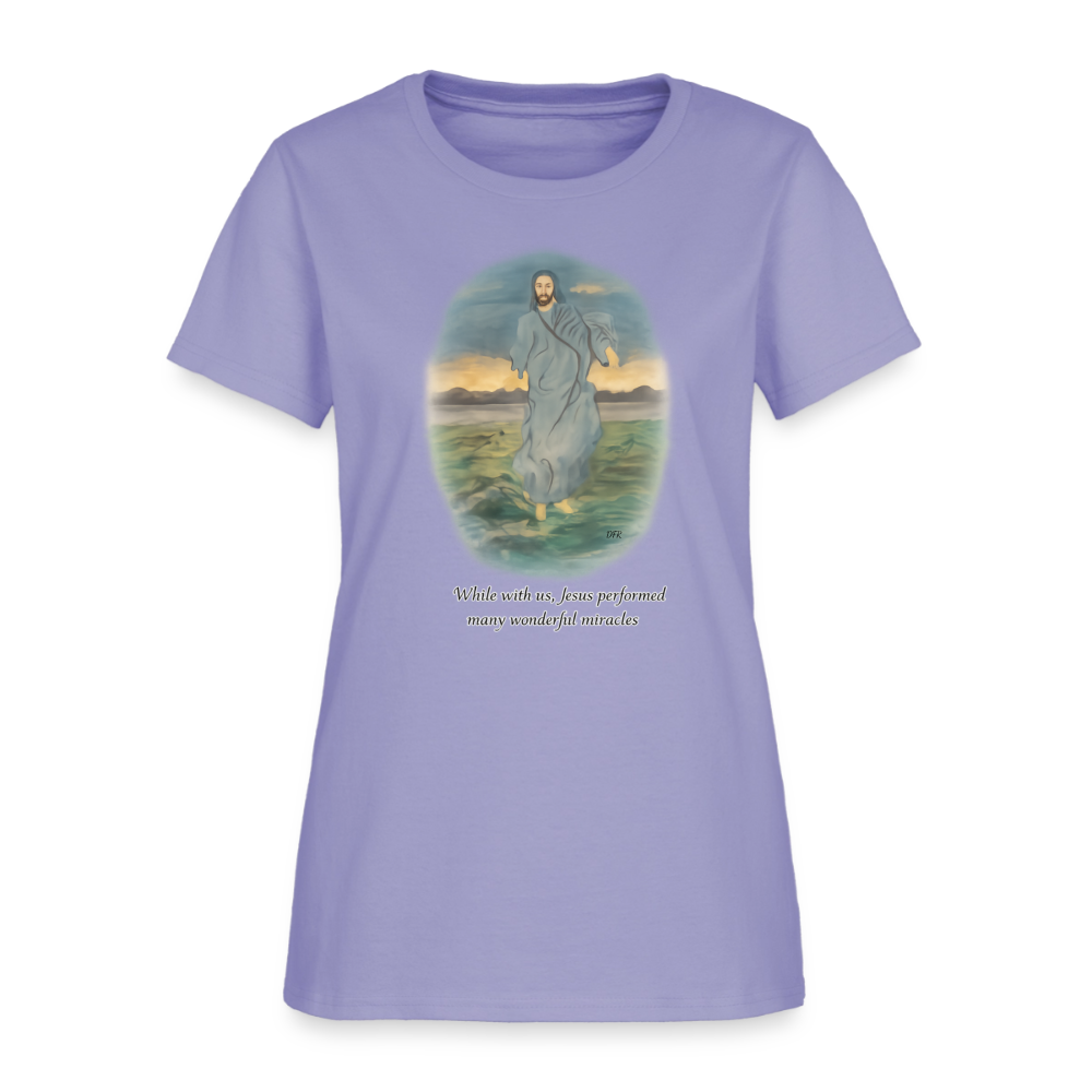 Jesus the Greatest Miracle | Women's Faith T-Shirt | Fruit of the Loom/Gildan | Featuring Original Artwork - lavender