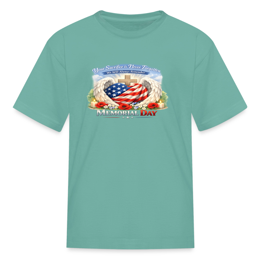 Memorial Day — "Your Sacrifice is Never Forgotten" | Kids' T-Shirt — Classic Edition - aquatic