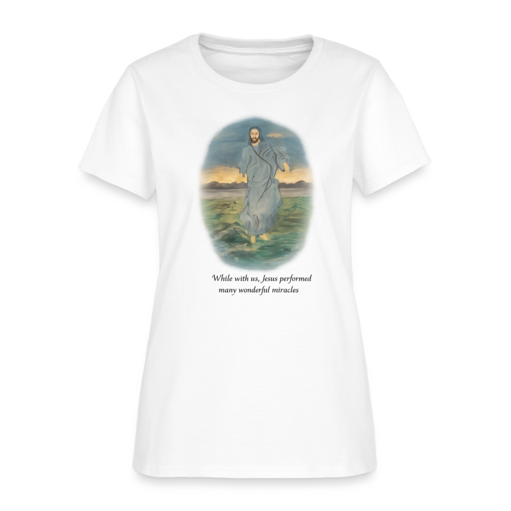 Jesus the Greatest Miracle | Women's Faith T-Shirt | Fruit of the Loom/Gildan | Featuring Original Artwork - white