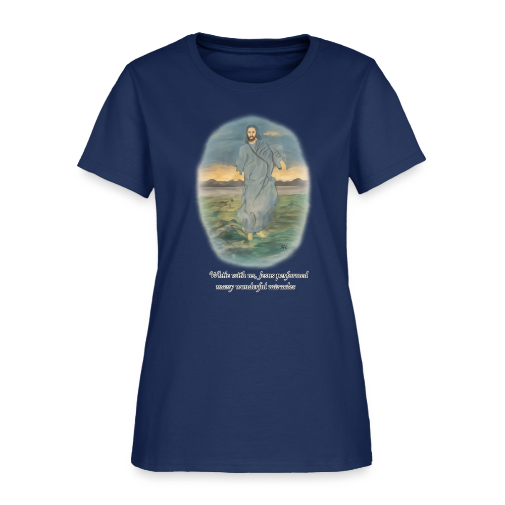 Jesus the Greatest Miracle | Women's Faith T-Shirt | Fruit of the Loom/Gildan | Featuring Original Artwork -  blue dusk