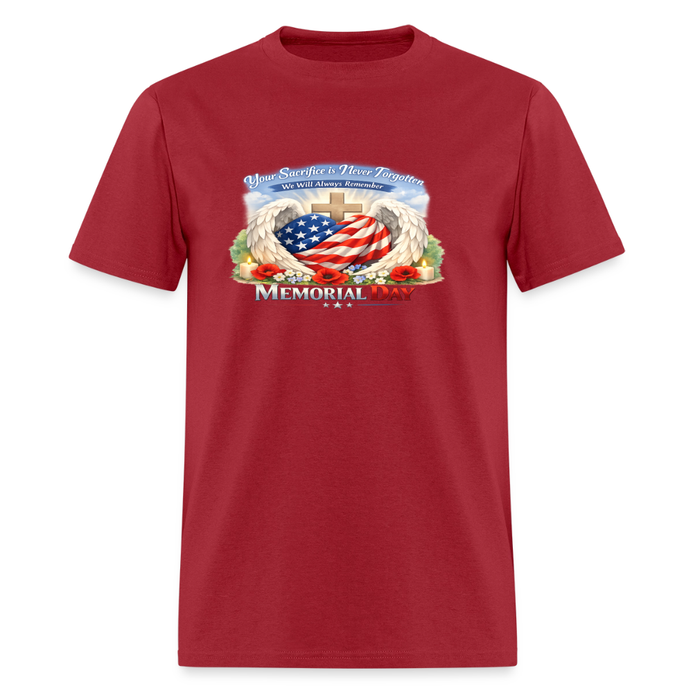 Memorial Day — "Your Sacrifice is Never Forgotten" T-Shirt | Men's T-Shirt | GILDAN 5000 - dark red