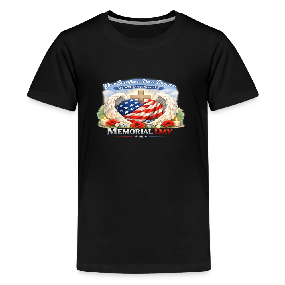 Memorial Day — "Your Sacrifice is Never Forgotten" | Kids' T-Shirt — Classic Edition - black
