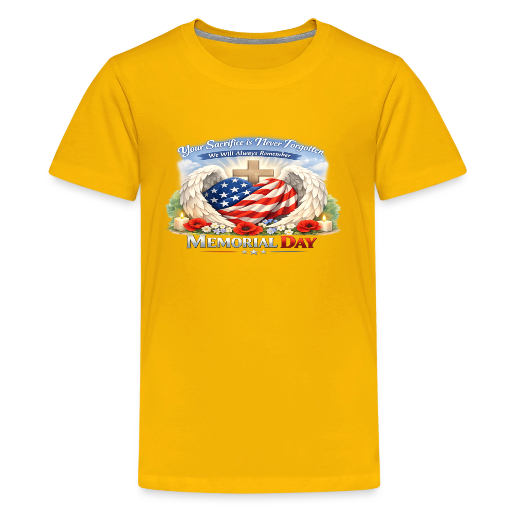 Memorial Day — "Your Sacrifice is Never Forgotten" | Kids' Premium T-Shirt - sun yellow