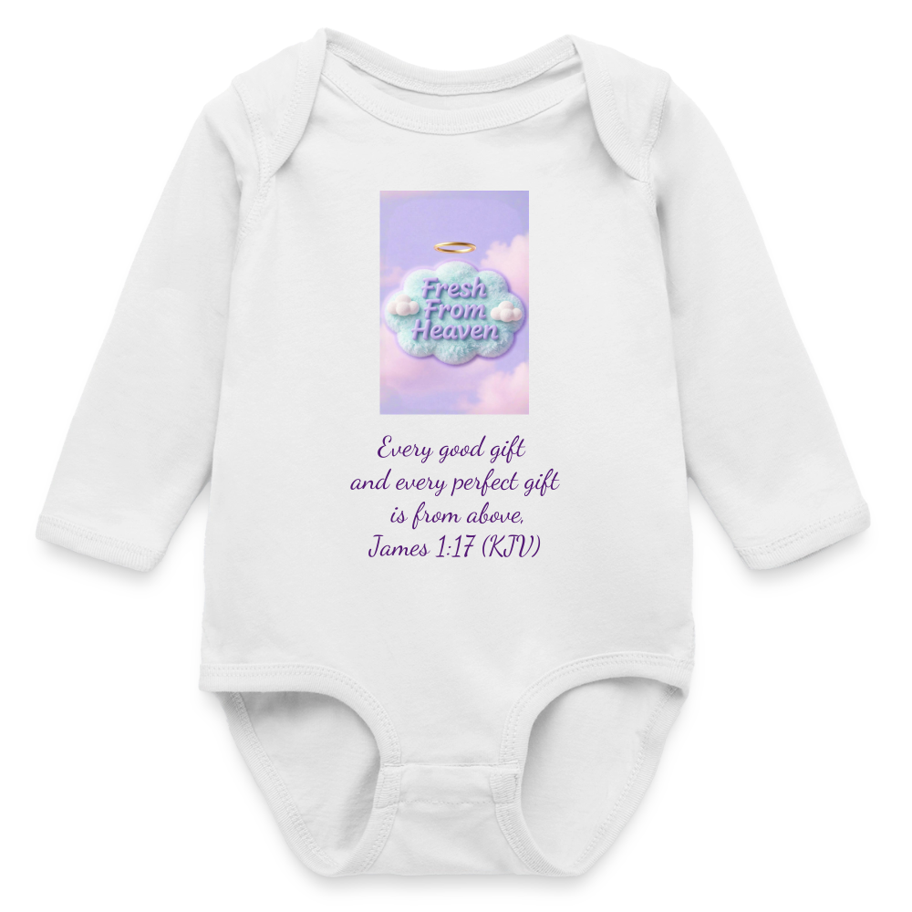 Fresh From Heaven | Long Sleeve Baby Bodysuit - white