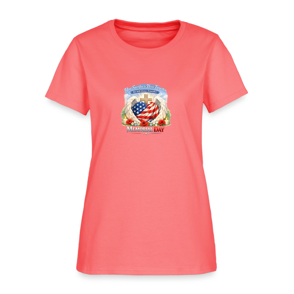 Memorial Day — "Your Sacrifice is Never Forgotten" | Women's T-Shirt - coral