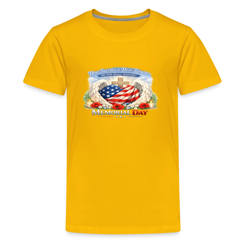 Memorial Day — "Your Sacrifice is Never Forgotten" | Kids' T-Shirt — Classic Edition - sun yellow
