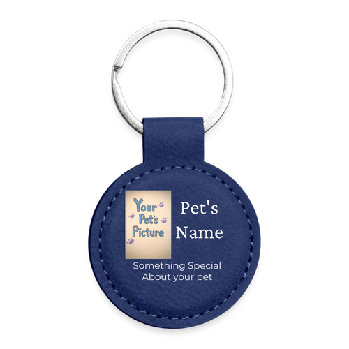 Personalized Pet ID Keychain Tag — Custom Leather-Style Round Tag - dark blue