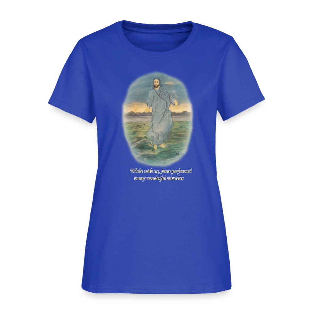 Jesus the Greatest Miracle | Women's Faith T-Shirt | Fruit of the Loom/Gildan | Featuring Original Artwork - royal blue