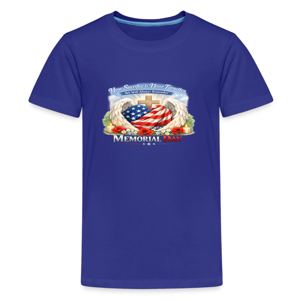 Memorial Day — "Your Sacrifice is Never Forgotten" | Kids' T-Shirt — Classic Edition - royal blue