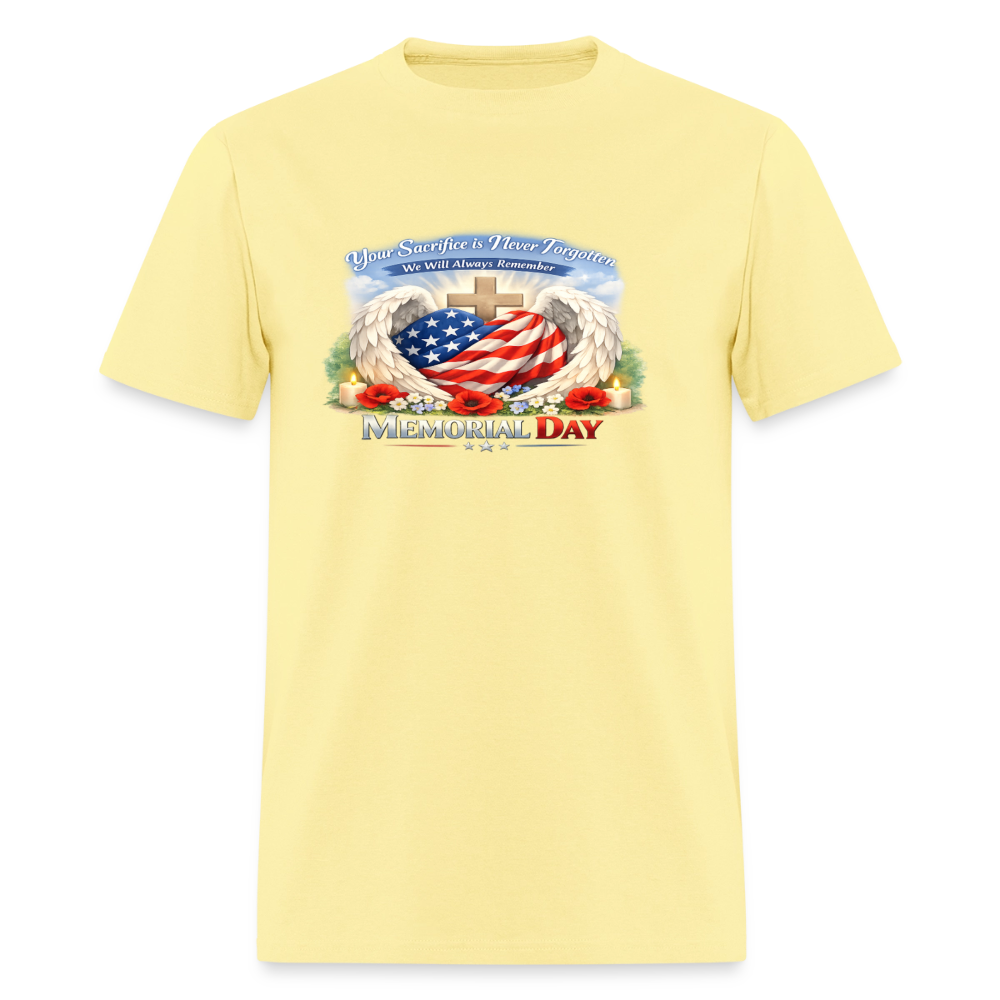 Memorial Day — "Your Sacrifice is Never Forgotten" | Men's T-Shirt — Classic Edition - cornsilk