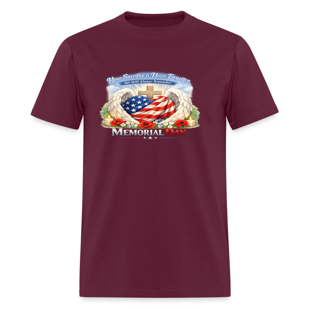 Memorial Day — "Your Sacrifice is Never Forgotten" | Men's T-Shirt — Classic Edition - burgundy