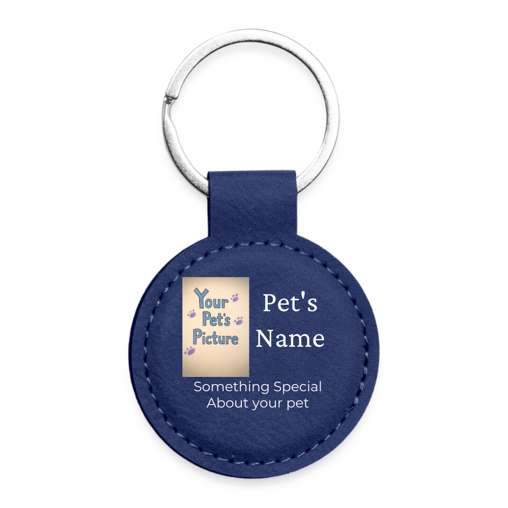 Personalized Pet ID Keychain Tag — Custom Leather-Style Round Tag - dark blue