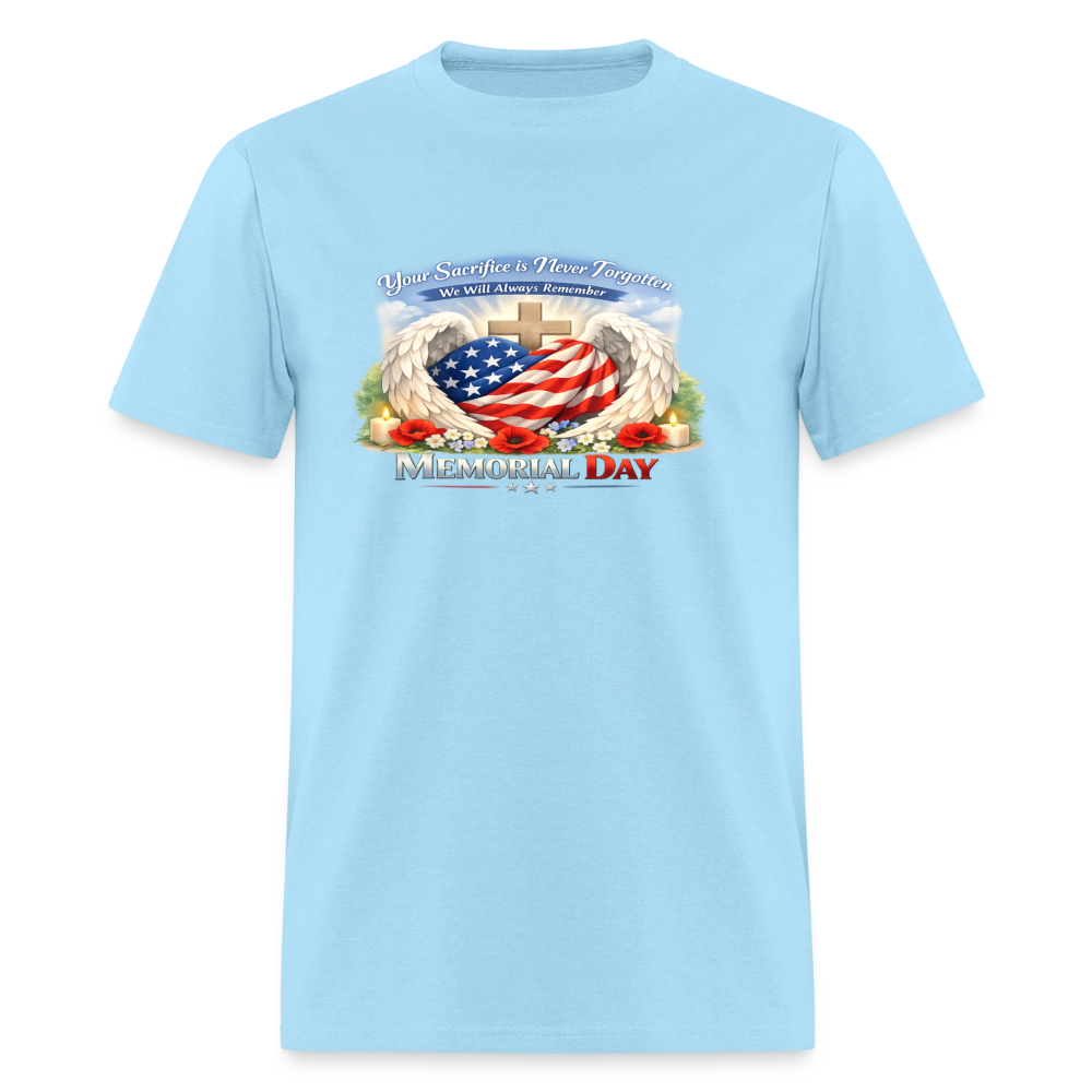 Memorial Day — "Your Sacrifice is Never Forgotten" | Men's T-Shirt — Classic Edition - powder blue