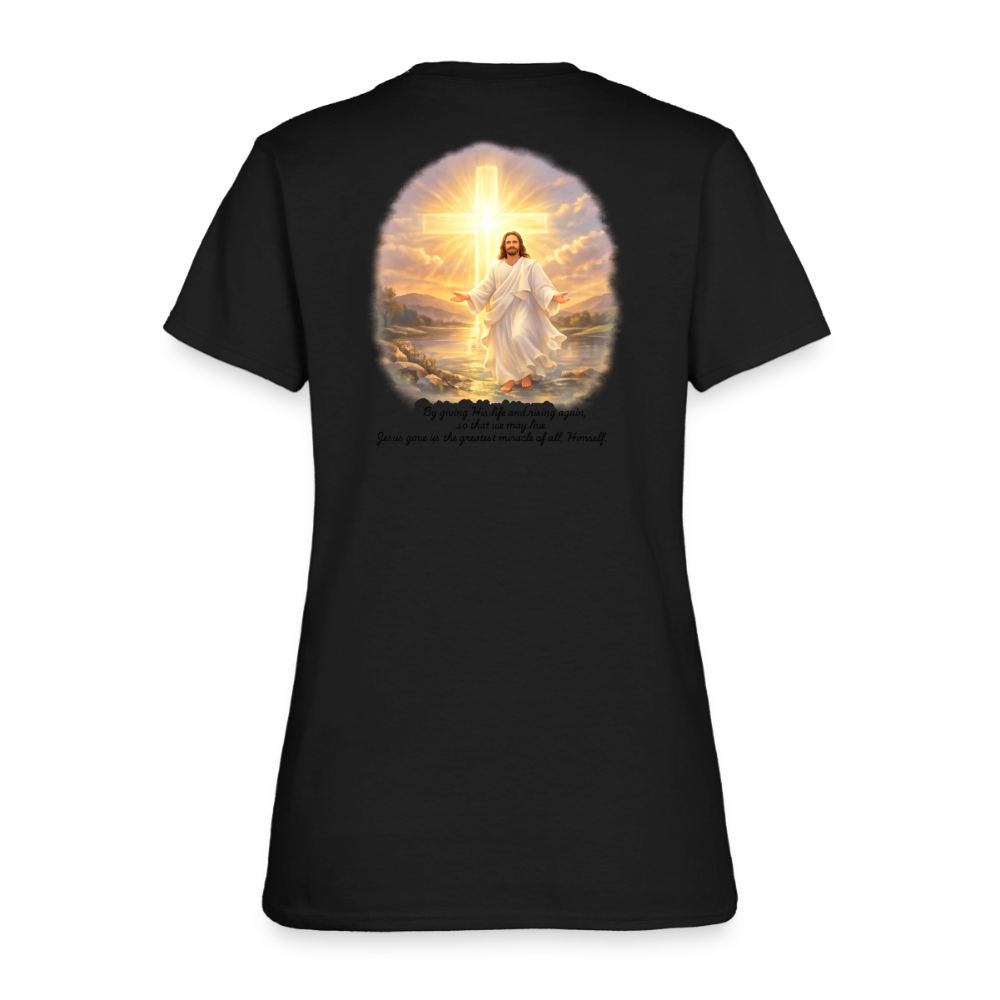 Jesus the Greatest Miracle | Women's Faith T-Shirt | Fruit of the Loom/Gildan | Featuring Original Artwork - black