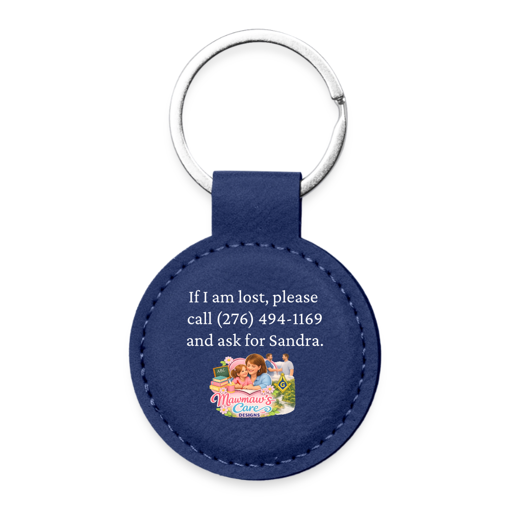 Personalized Pet ID Keychain Tag — Custom Leather-Style Round Tag - dark blue