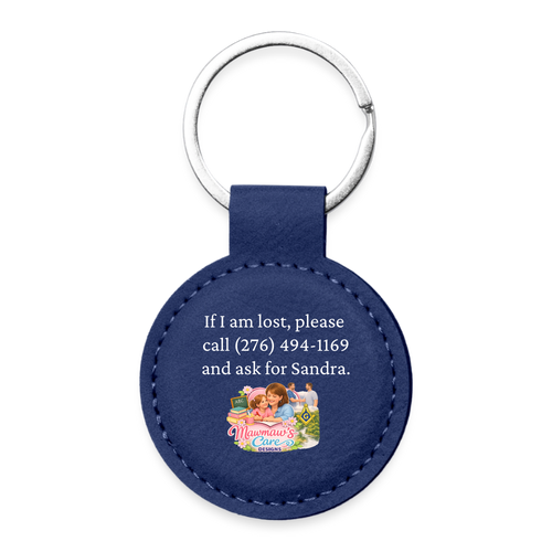 Personalized Pet ID Keychain Tag — Custom Leather-Style Round Tag - dark blue