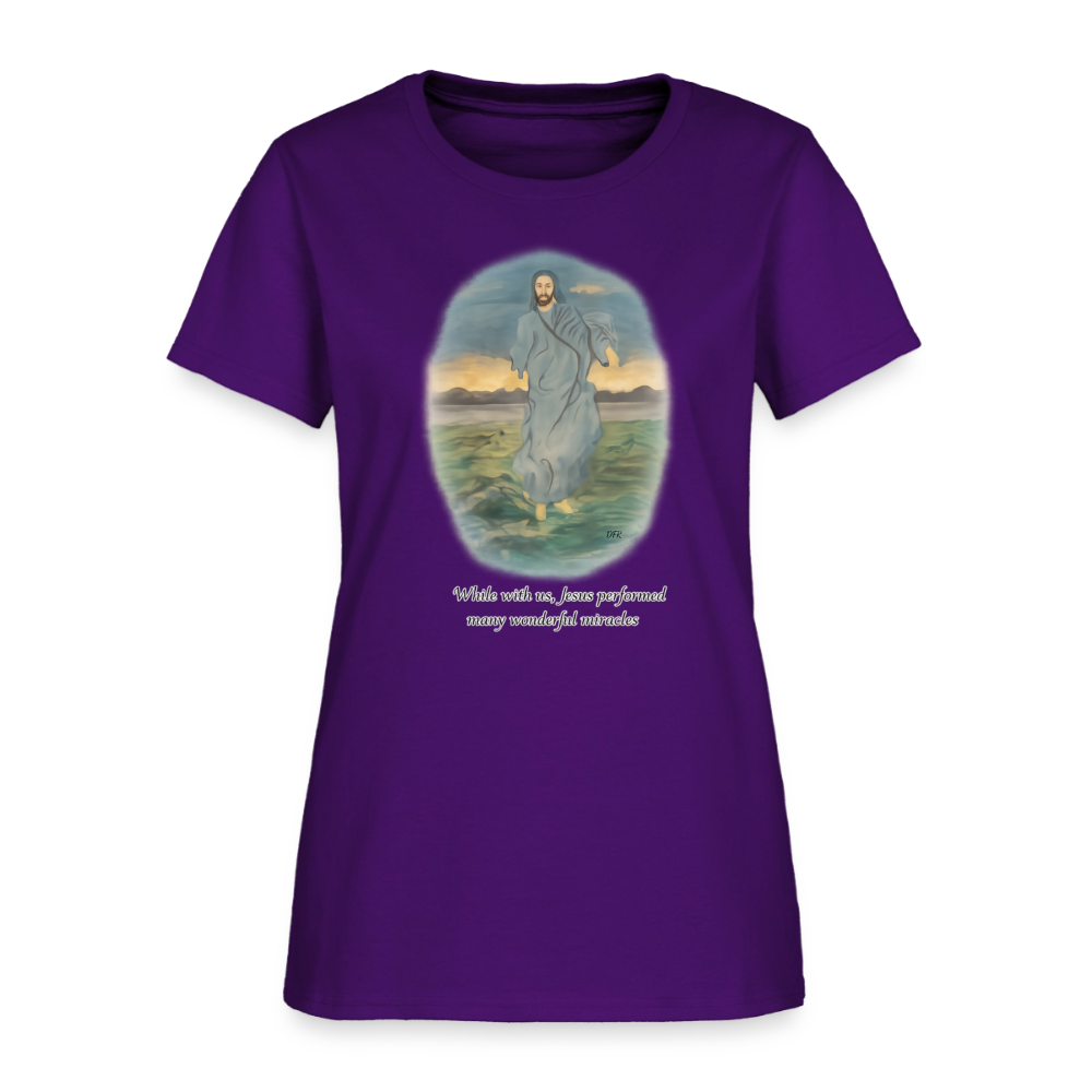 Jesus the Greatest Miracle | Women's Faith T-Shirt | Fruit of the Loom/Gildan | Featuring Original Artwork - purple