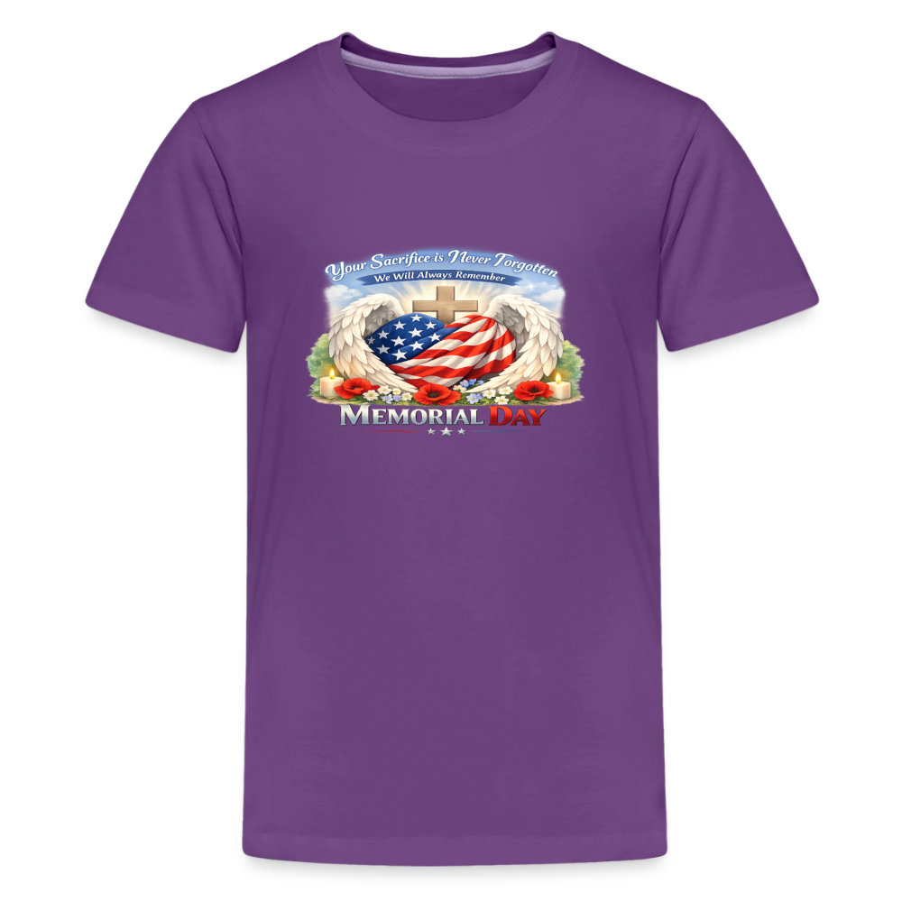 Memorial Day — "Your Sacrifice is Never Forgotten" | Kids' T-Shirt — Classic Edition - purple