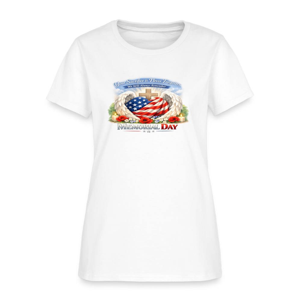 Memorial Day — "Your Sacrifice is Never Forgotten" | Women's T-Shirt — Classic Edition - white